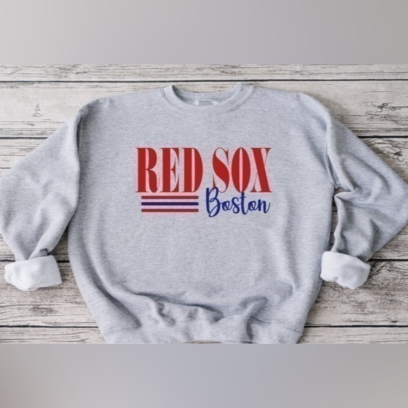Gildan Tops - Red Sox Striped Crewneck- gray